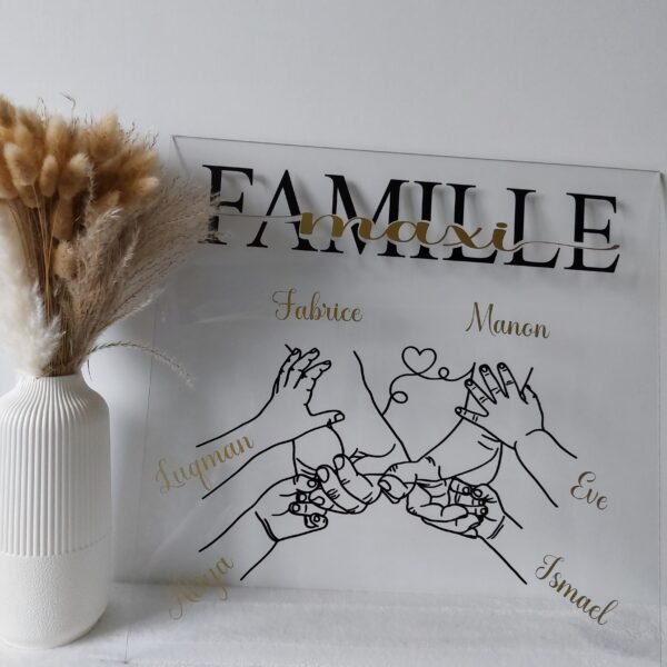 ableau plexiglas personnalisé Famille Maxi avec prénoms - Décoration familiale élégante.