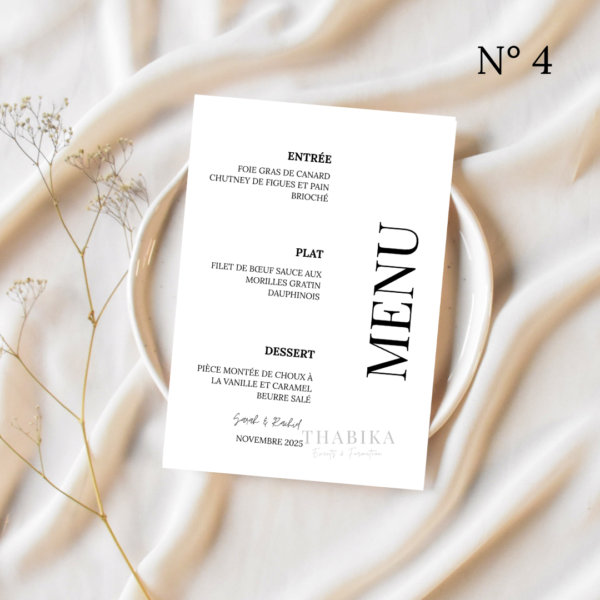 Menus personnalisés pour mariages et événements – Impression haut de gamme | Val-d'Oise, persan ( 95) & Île-de-France Menu personnalisé pour mariage, anniversaire ou événement – Design élégant et impression de qualité.